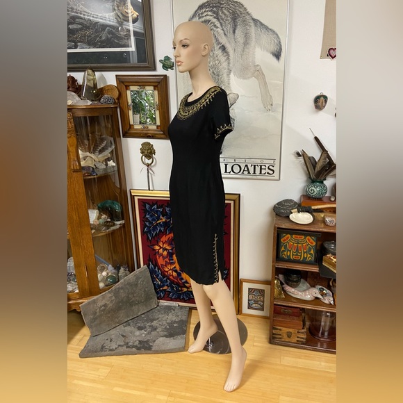 Black Handmade Dress with Metallic Embroidered Details - Picture 11 of 12